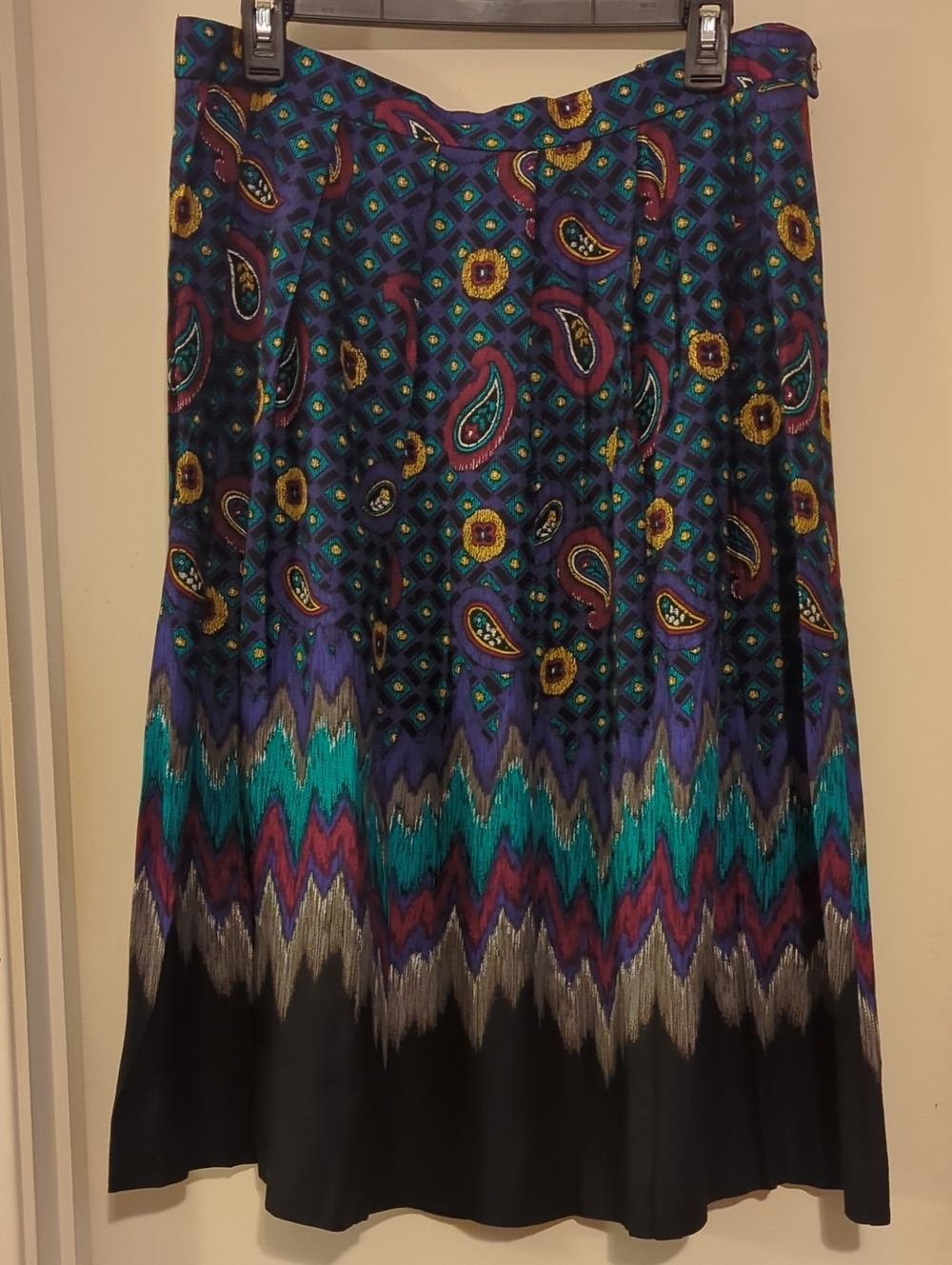 Koret Paisley & Chevron A-Line Skirt in Teal, Purple & Black